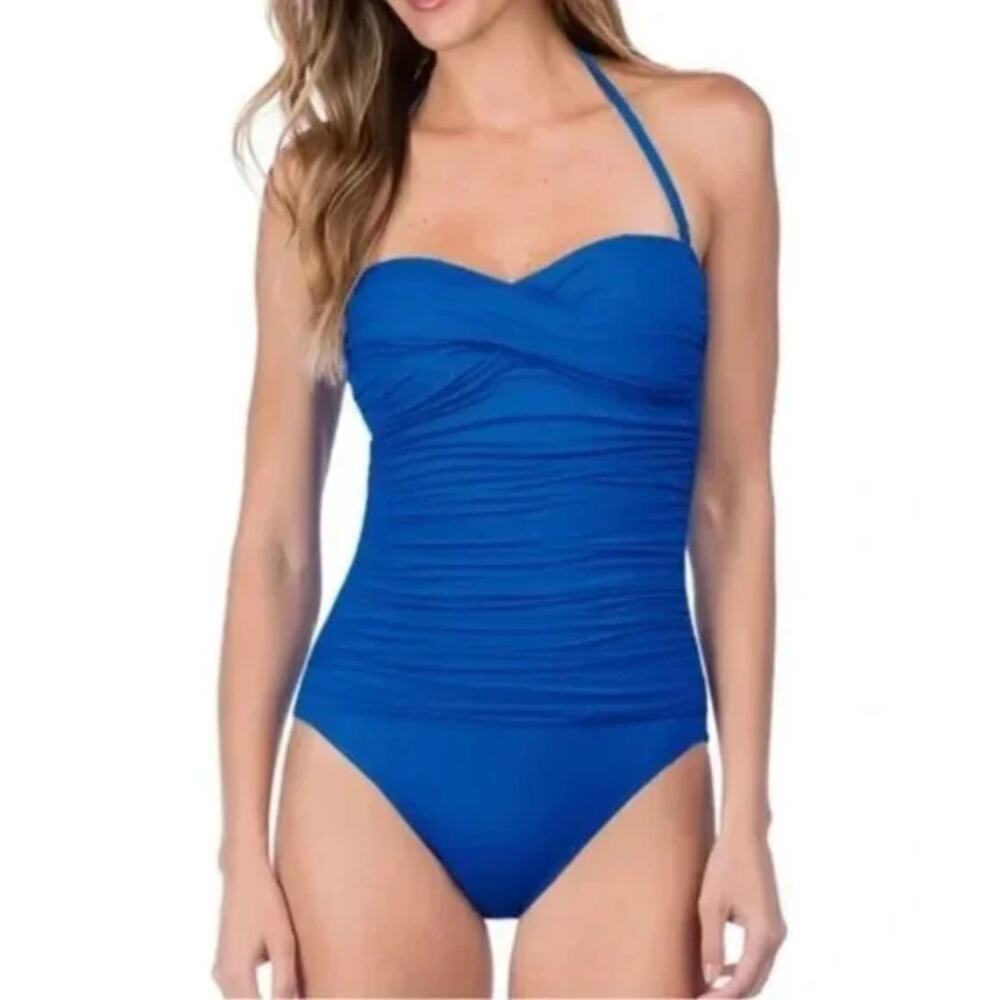 La Blanca Island Goddess Bandeau One Piece Convertible Swimsuit Blue Size 8